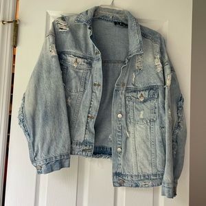LULUS Cropped Distressed Denim Jacket with Inside Pockets